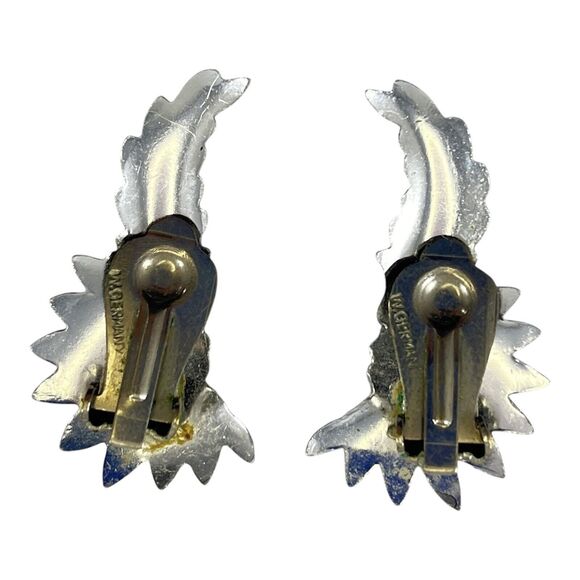 Vintage Clip On Earrings, Made in W. Germany, Silvertone, Feather Look, Must See - Picture 4 of 5